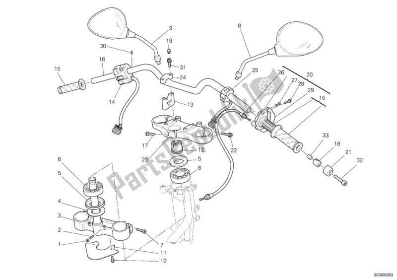 All parts for the Handlebar of the Ducati Monster S2R 1000 2006
